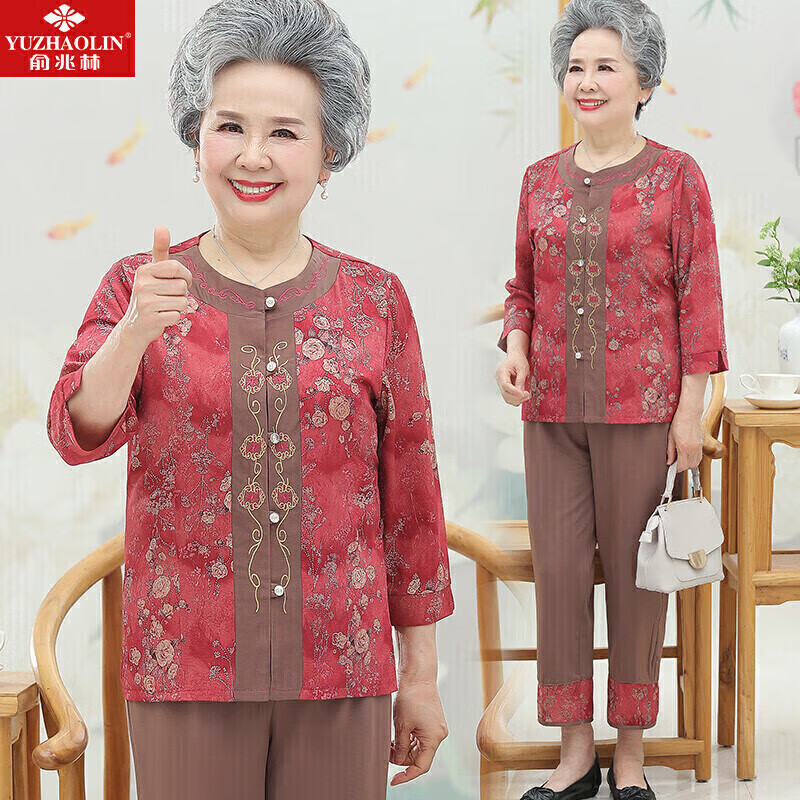 俞兆林中老年女装春夏七分袖两件套装夏装套装老年人衣服YT13ST465 2XL（105-118斤）