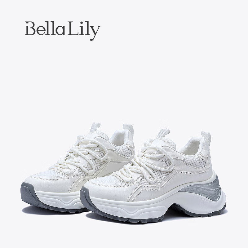 Bella Lily2024夏季原创增高小白鞋女网面老爹鞋韩版松糕鞋子 白色 35