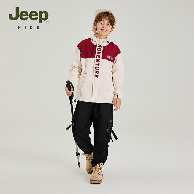 Jeep儿童童装外套男女中大童装春秋季款防风外套上衣 圣诞红 150 