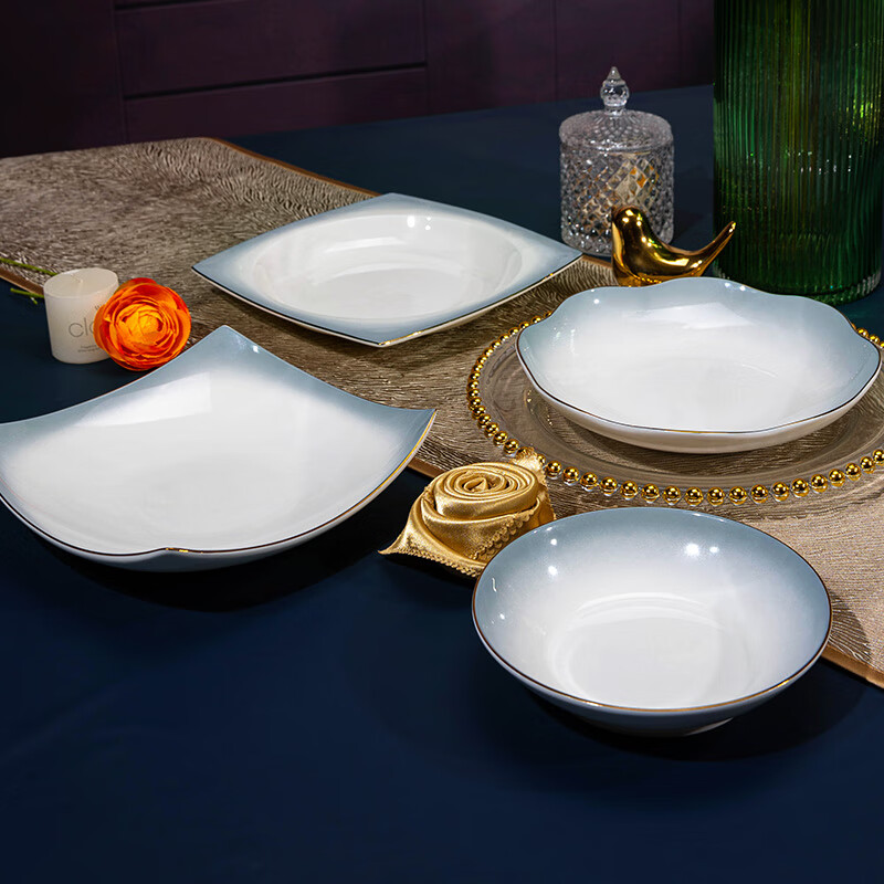国玥景德镇骨瓷餐具整套家用陶瓷异形盘碟创意西餐碟子釉中彩菜盘 渐变灰
