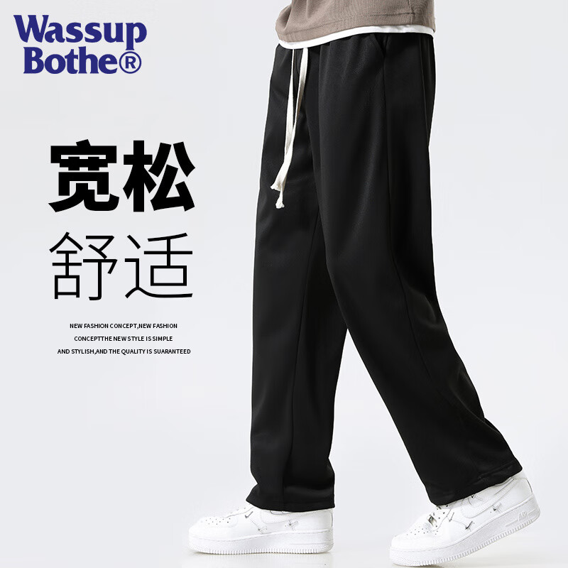 WASSUP BOTHE休闲裤男夏季运动日系裤子男宽松直筒男裤潮流卫裤 黑色 4XL  4XL(185斤-200斤)