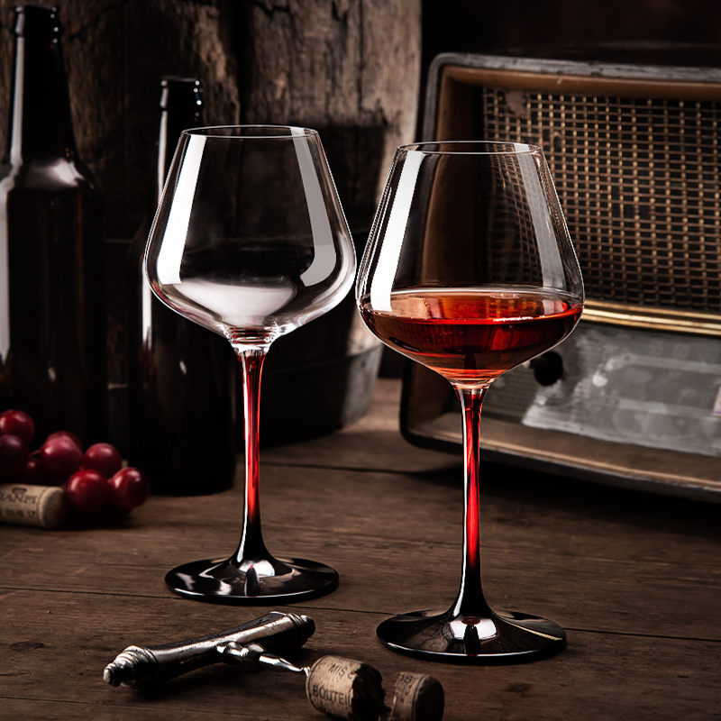 红杆勃艮第红酒杯套装家用水晶黑领结大肚欧式葡萄高脚杯子醒酒器