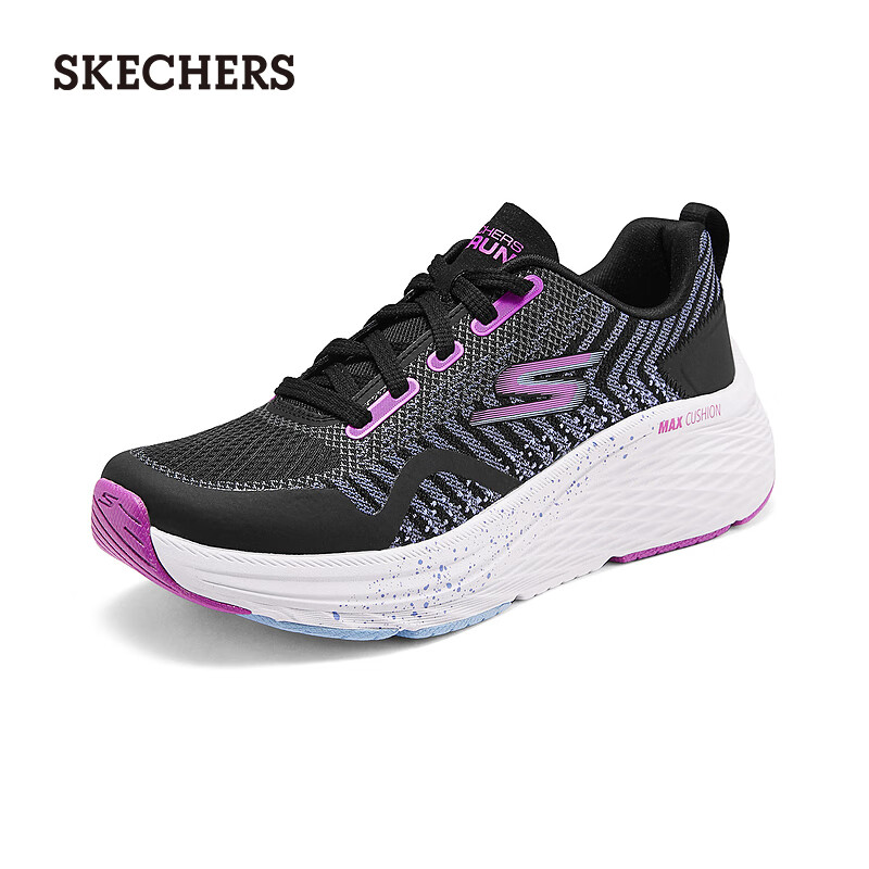 斯凯奇（Skechers）2024女款运动跑步鞋针织舒适透气129632 黑色/紫色/BKPR 38.5