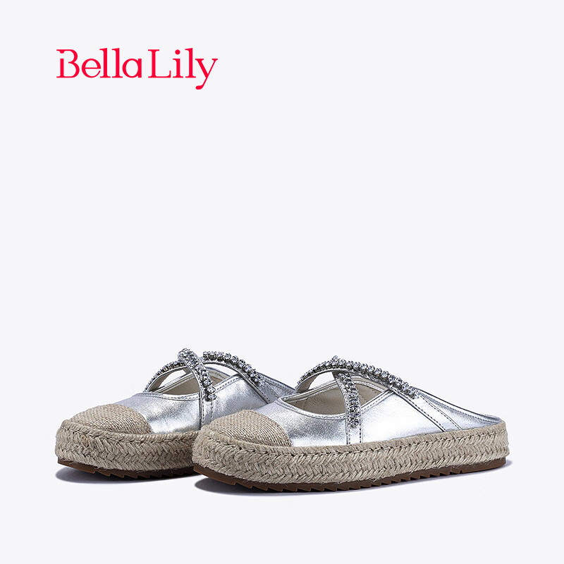 Bella Lily2024夏季原创水钻半包拖鞋女外穿渔夫鞋一脚蹬凉拖 银色 36