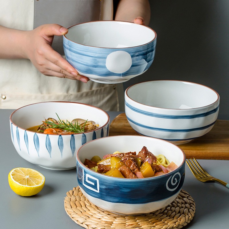 INSCRIPTION 日式釉下手绘面碗汤碗菜碗 家用特色餐厅陶瓷餐具 螺圈