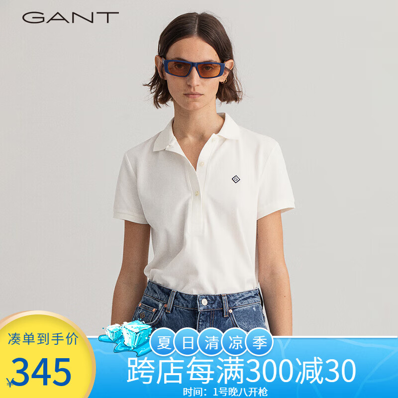 GANT甘特春夏女士宽松廓形休闲翻领短袖Polo衫|4201216 113白色 M
