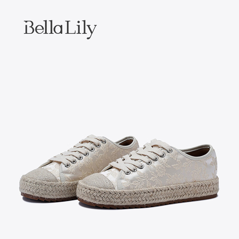 Bella Lily2024夏季国风原创帆布鞋女透气麻绳板鞋减龄渔夫鞋 米白 35