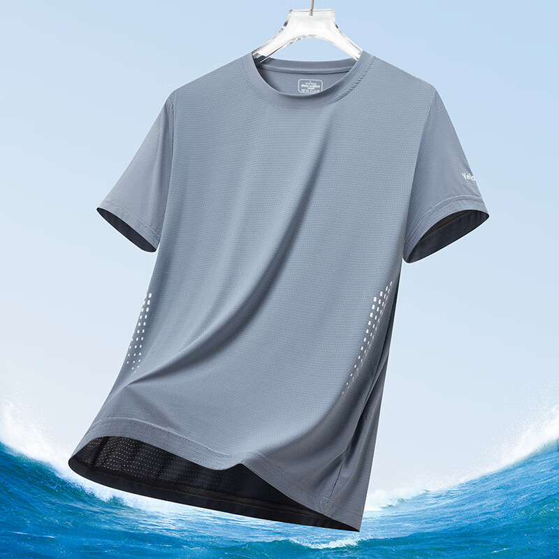 真维斯户外运动短袖男夏季网眼透气速干上衣青少年宽松大码T恤 8266灰色 M