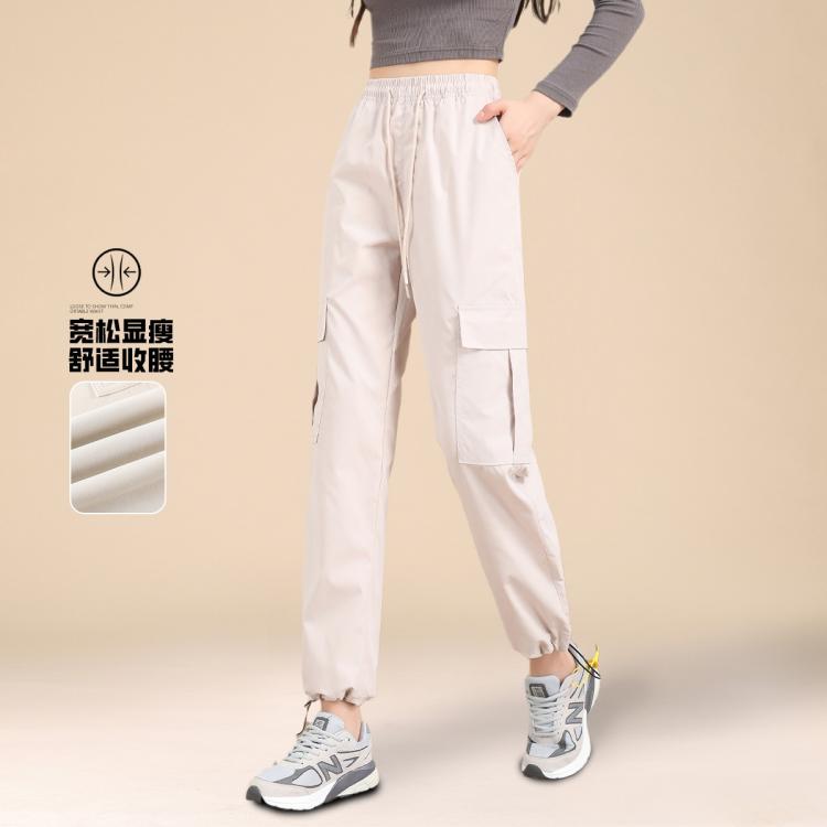 工装裤女2024夏季薄款高腰阔腿直筒休闲设计感美式复古运动裤