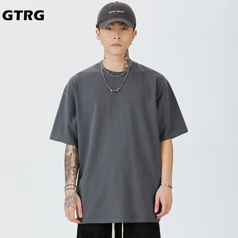 GTRG夏季落肩款T袖简约重磅双支纯棉ins潮流痞帅日系地毯A 灰色 M