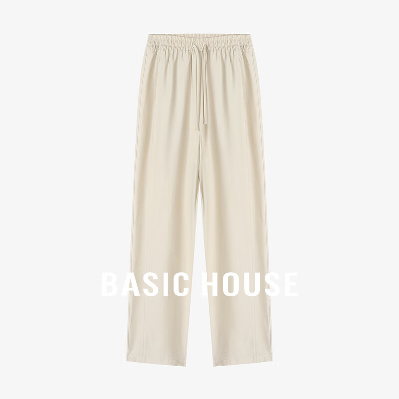 Basic House/百家好女士夏季时尚舒适运动休闲裤高腰百搭气质长裤 米色 S