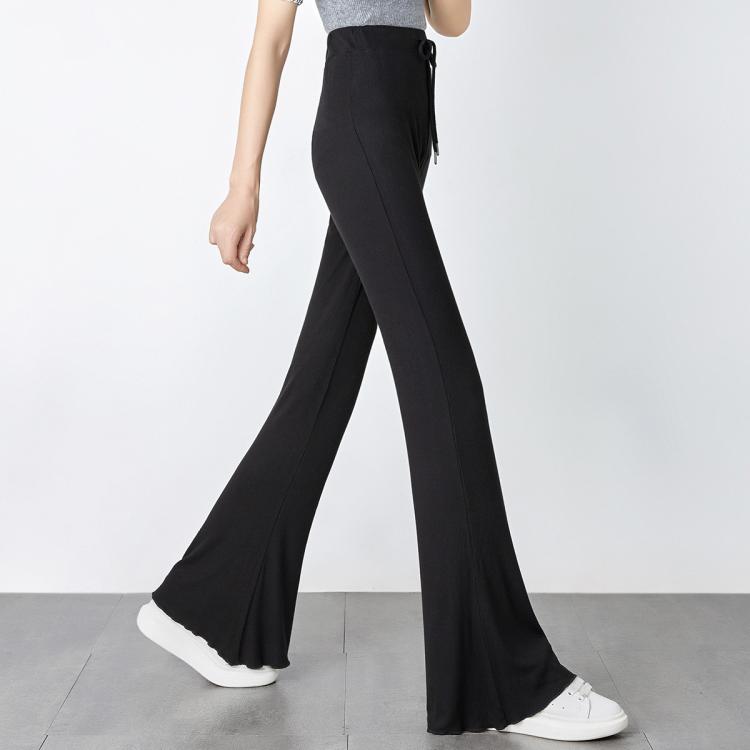 【薄款垂顺休闲微喇裤】春装时尚纯色高腰宽松显瘦拖地裤子女