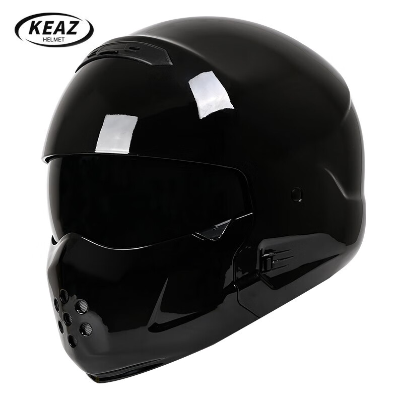 KEAZ摩托车头盔复古蝎子全盔3C认证四季通用男士组合盔巡航春夏季头盔 亮黑配C型护嘴 XXL（61-62cm）