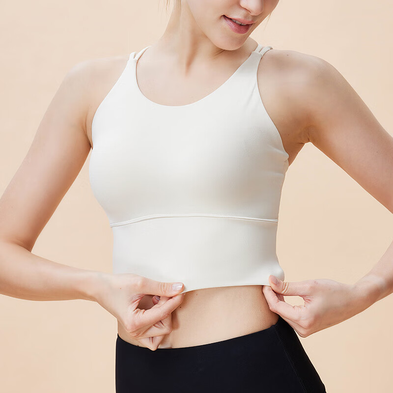 PEANOJEAN夏季美背运动瑜伽文胸双肩带交叉侧收高强度防震跑步文胸Y80 奶油白 S