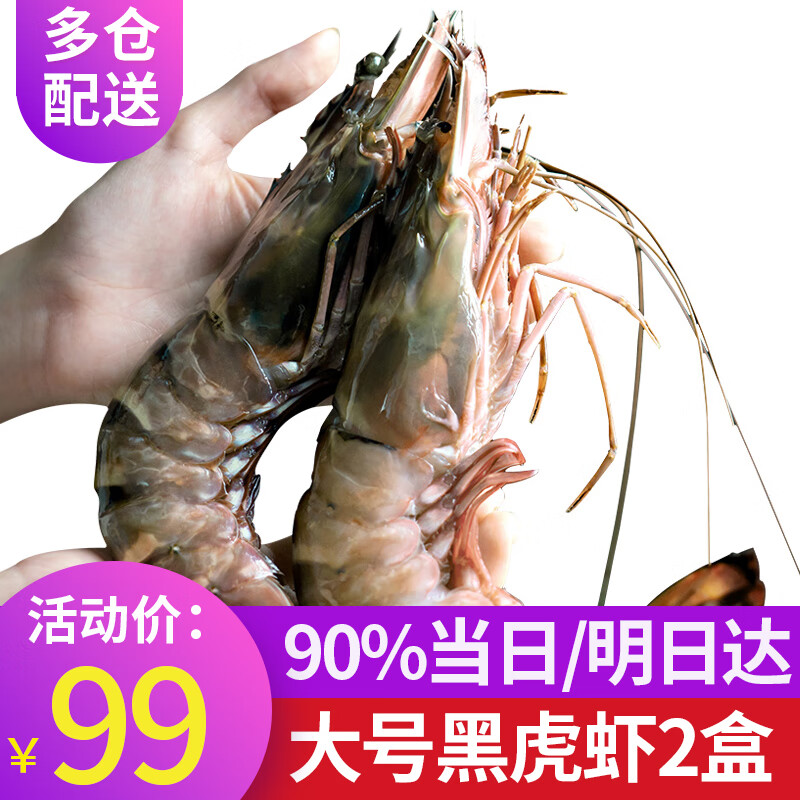 弹指鲜生大号黑虎虾8-10只/盒 草虾大虾老虎虾 冷冻特大对虾 虾类海鲜水产 400g*2盒