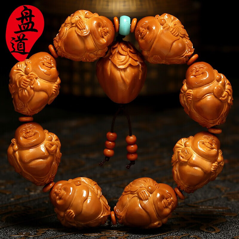 盘道 橄榄核手串 八宝大弥勒2.2大籽核雕文玩纯手工雕刻手把件手链男女 22*26mm手串款