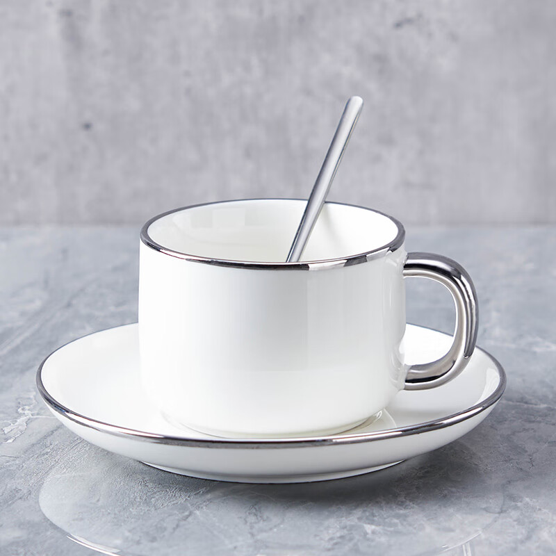 友来福咖啡杯轻奢高档欧式咖啡杯套装高颜值拉花杯碟拿铁杯下午茶 白色-单杯碟