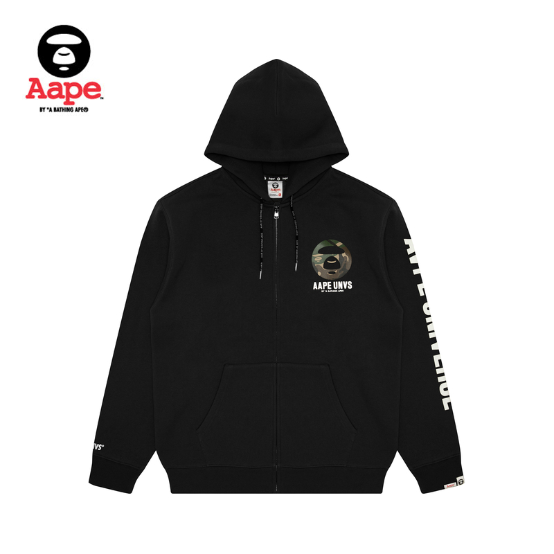 Aape男装秋冬猿颜交叉骨印花连帽拉链加绒卫衣外套A330XXL
