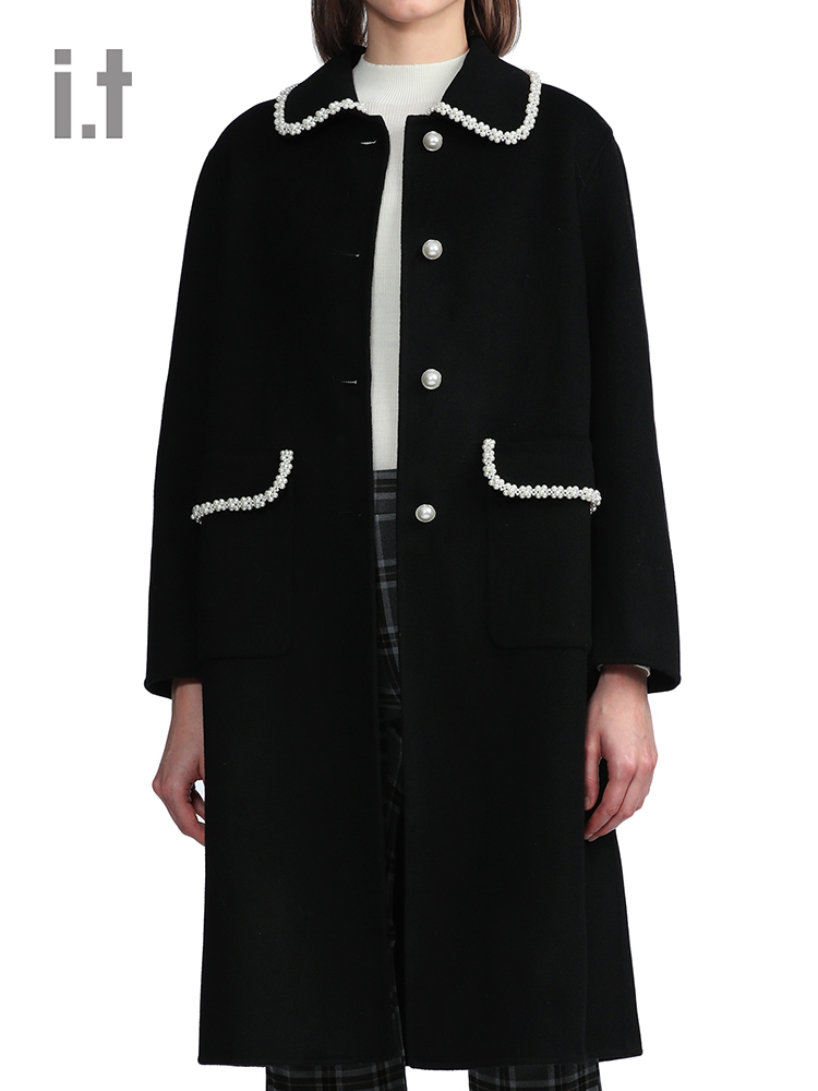 it b+ab女装毛呢大衣冬季优雅气质精致珠饰长外套1251IH