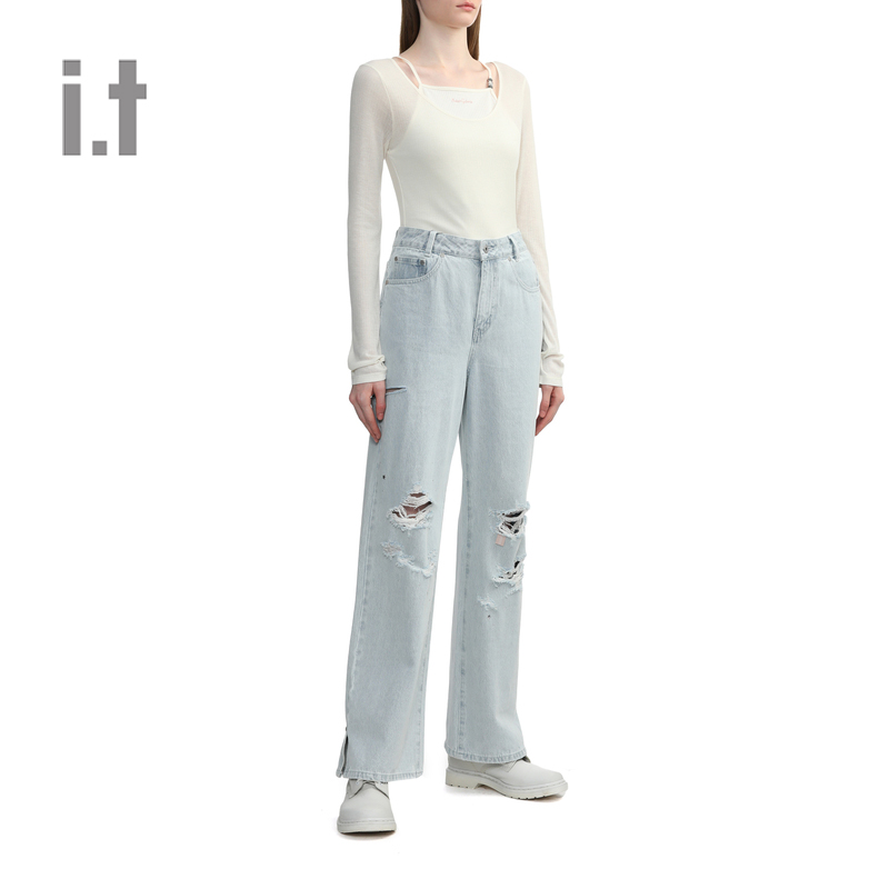 it MUSIUM DIV.女装假两件长袖T恤2024春夏时尚辣妹风00491YM