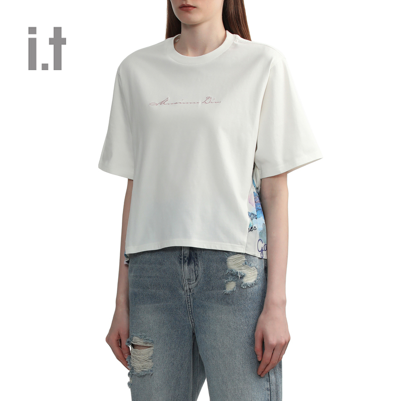 it MUSIUM DIV.女装短袖T恤2024夏季时髦潮流拼接半袖00483XM