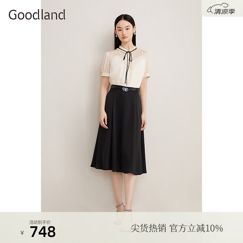 音儿（YINER）Goodland美地2024夏季法式小黑裙双曲纱线气质半身裙 黑色 36