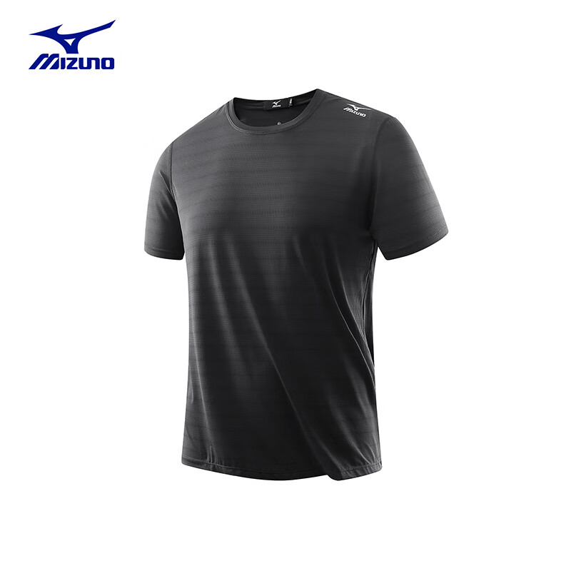 美津浓 Mizuno户外短袖T恤衫夏季男士透气冰丝上衣 黑色 2XL 