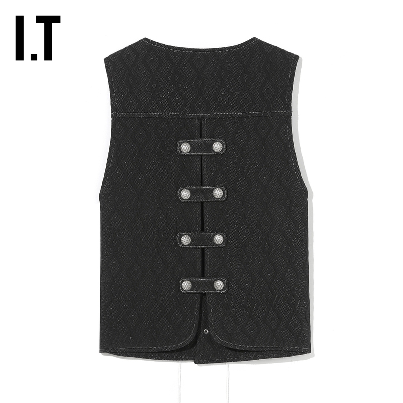 IT THUG CLUB男装宽松排扣马甲复古摩登车线缝饰外搭JK1002MM