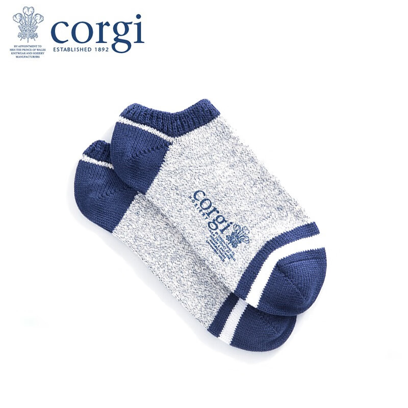 CORGI柯基英国船袜浅口条纹拼接简约风100%棉短袜春夏款 Navy 男款40-44