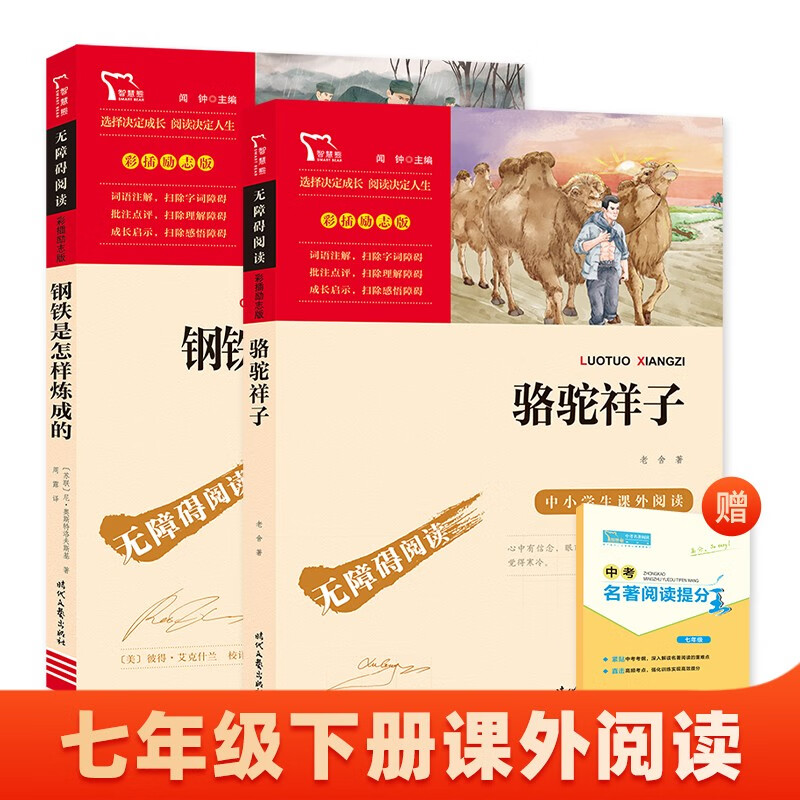 全2册 骆驼祥子 钢铁是怎样炼成的 新教改七年级下次必读课外阅读套装