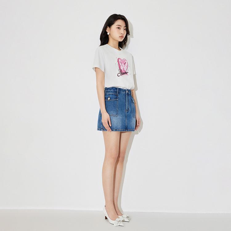 5+ Five Plus短袖T恤女上衣字母印花设计感小众宽松潮2024女夏装