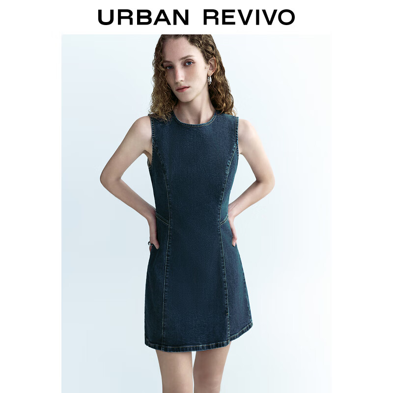 UR2024秋季女装时髦复古收腰背心式牛仔连衣裙UWU840101 蓝色 XS