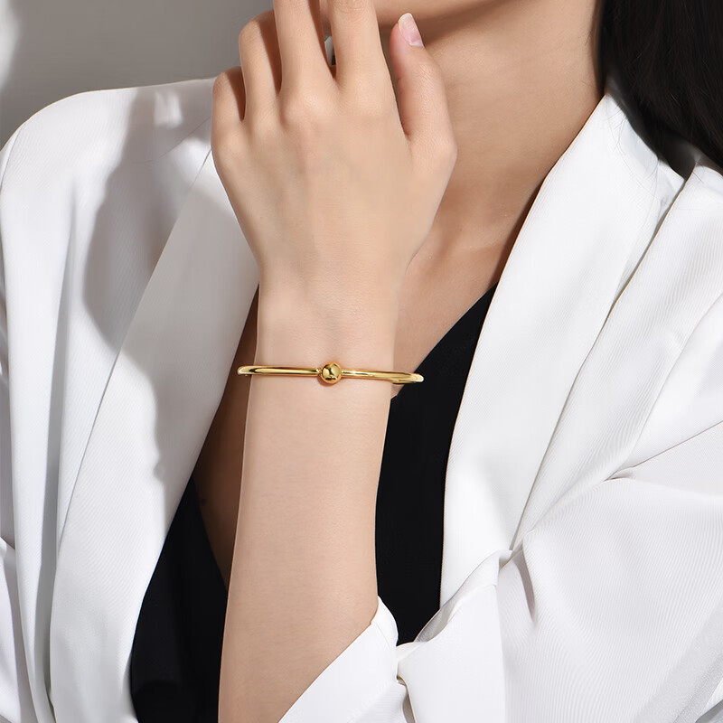 世纪缘黄金万花筒手镯 螺丝弹簧光珠开口款素圈送女友情人节礼物 11.83g【圈号60】工费650元