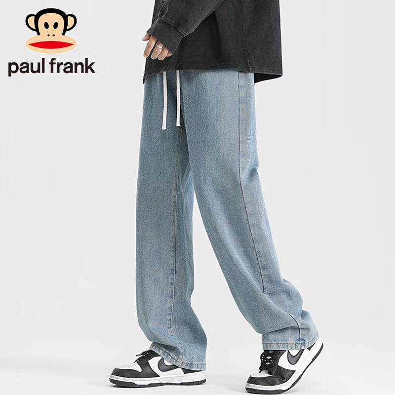 大嘴猴（paul frank）牛仔裤男2024夏季宽松阔腿直筒潮流长裤子男款百搭
