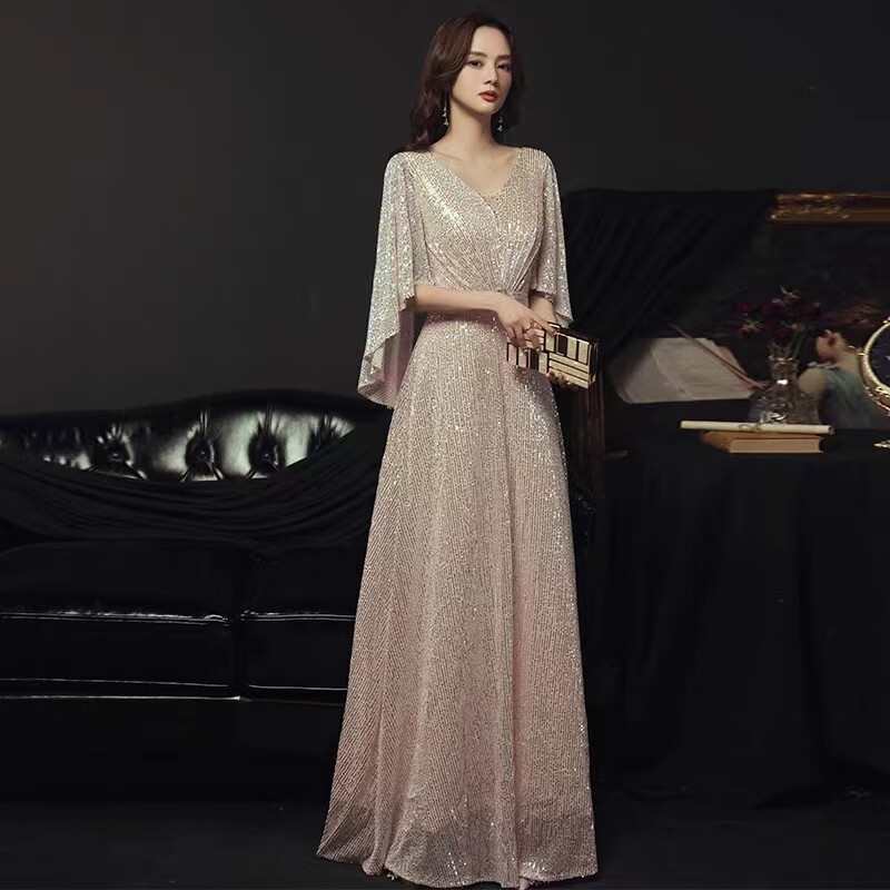诺丽缇（NUOLITI）高端晚礼服宴会时尚新款气质高贵金色轻奢高级感小众演出主持人女 香槟色长款