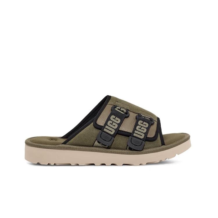 夏季男士休闲平底露趾魔术贴搭扣凉拖鞋1142730苔绿色