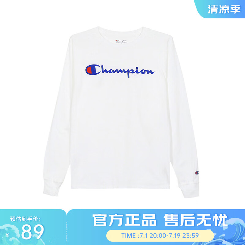 Champion草写logo纯色男士圆领长袖T恤 GT78H-Y06794-045 白色 XL