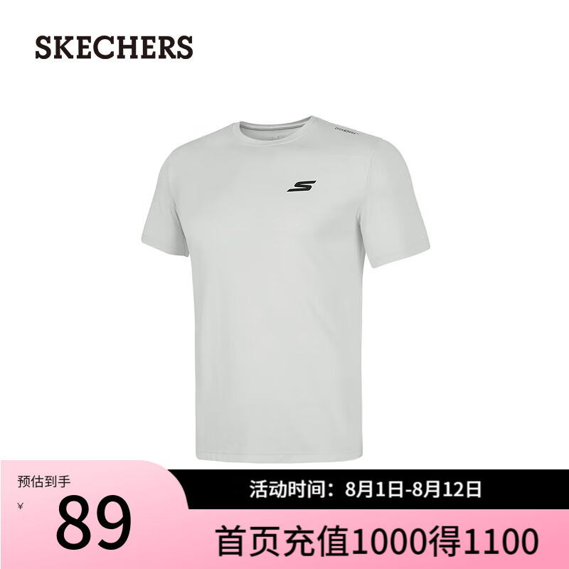 斯凯奇（Skechers）男子针织短袖经典运动简约T恤衫P224M108 月球灰/00MV XXL