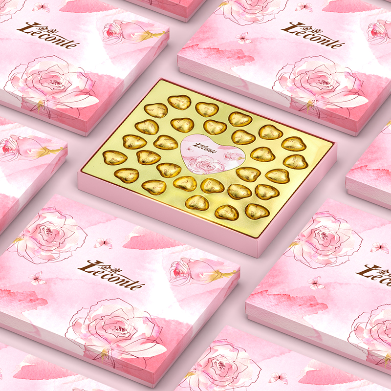 金帝花卉粉色系巧克力礼盒装金色心形