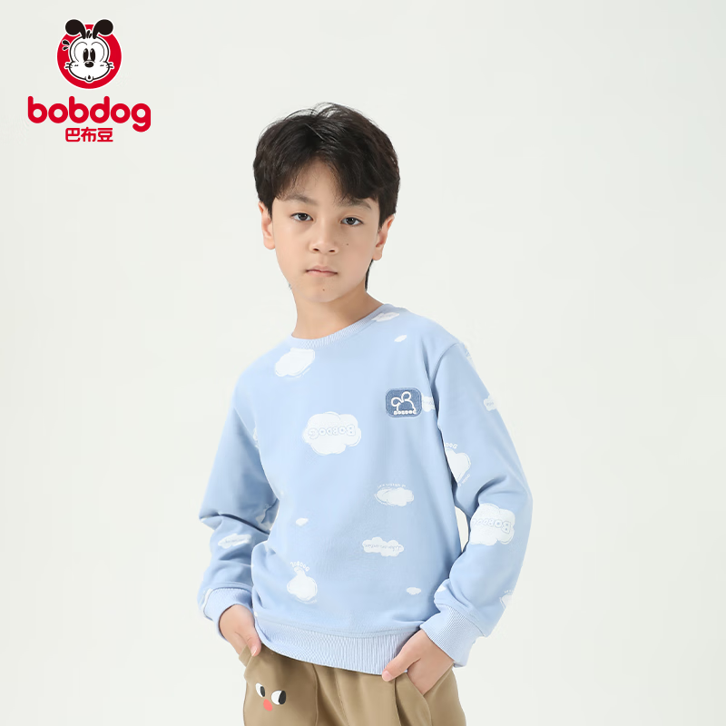 BoBDoG巴布豆童装2024秋季新款男女童圆领温柔云朵满印卫衣中大童休闲可爱S