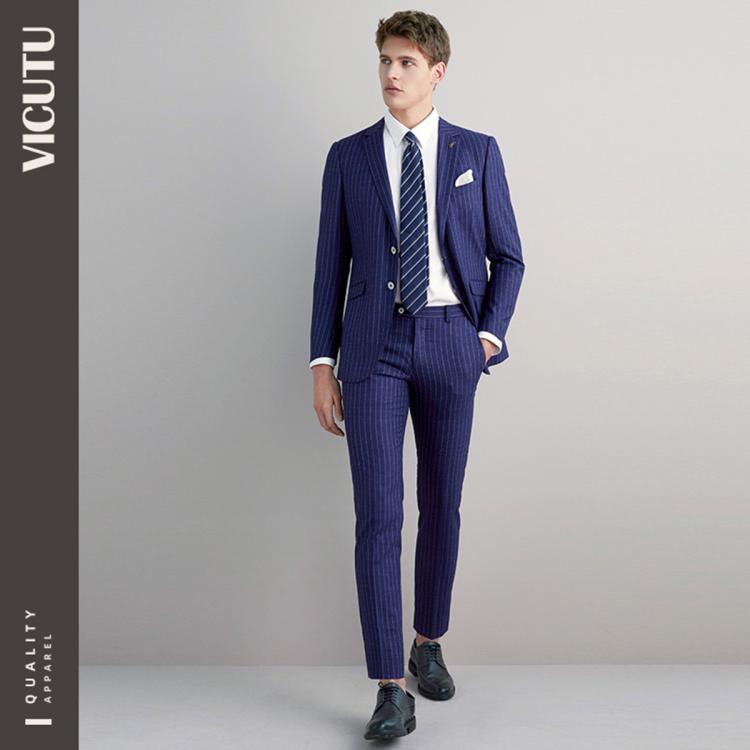 男士条纹西裤商务正装修身羊毛西装裤子