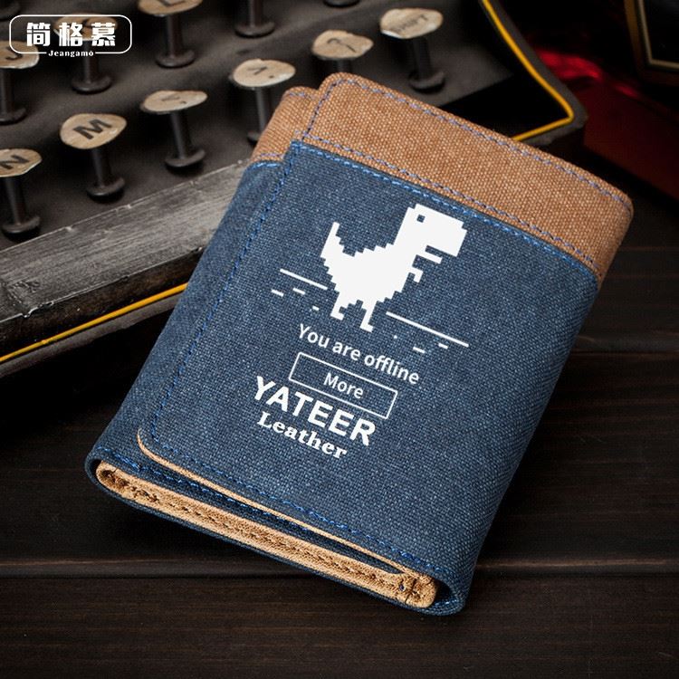 防消磁潮牌皮夹小众大小钱包短款帆布三折男士长款卡包物