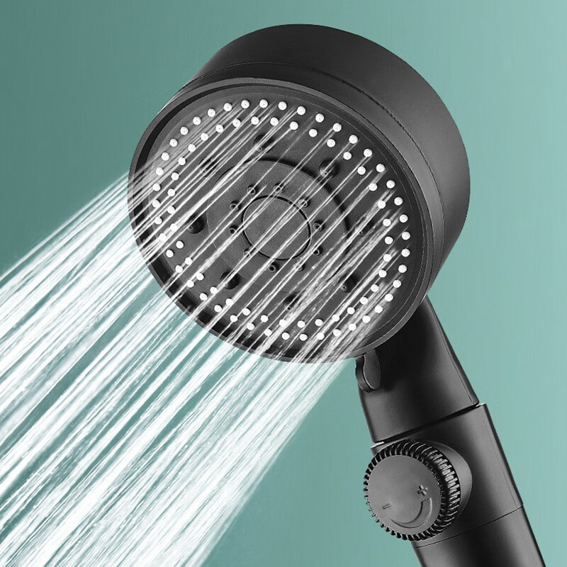 米良品家用笑脸五档多功能大出水喷雾增压淋浴喷头洗澡手持止水雾化花洒 黑色喷头+1.5米软管