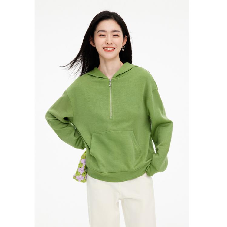 诗凡黎拉链连帽卫衣漂亮上衣女