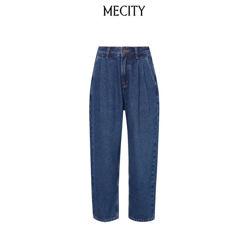 MECITY女士春季双褶设计萝卜裤型修饰臀型牛仔裤女557901
