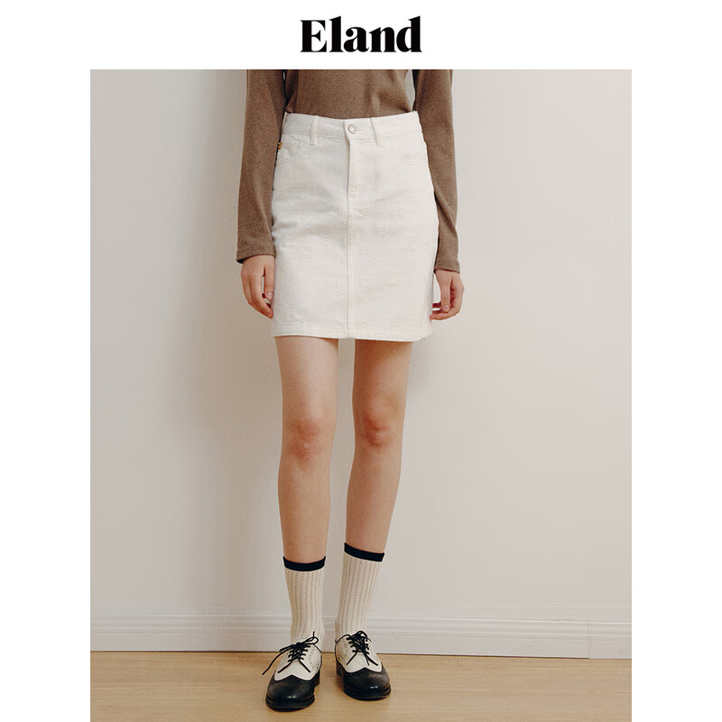 ELAND衣恋半身裙女简约风直筒包臀裙牛仔短裙A字裙春秋款 象牙白/白色(39)Ivory