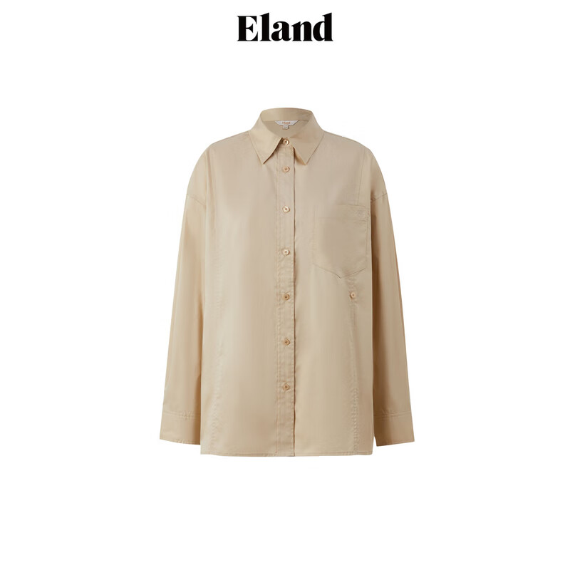 ELAND衣恋衬衫女不规则系扣圆弧下摆纯棉休闲长袖2024秋季新款