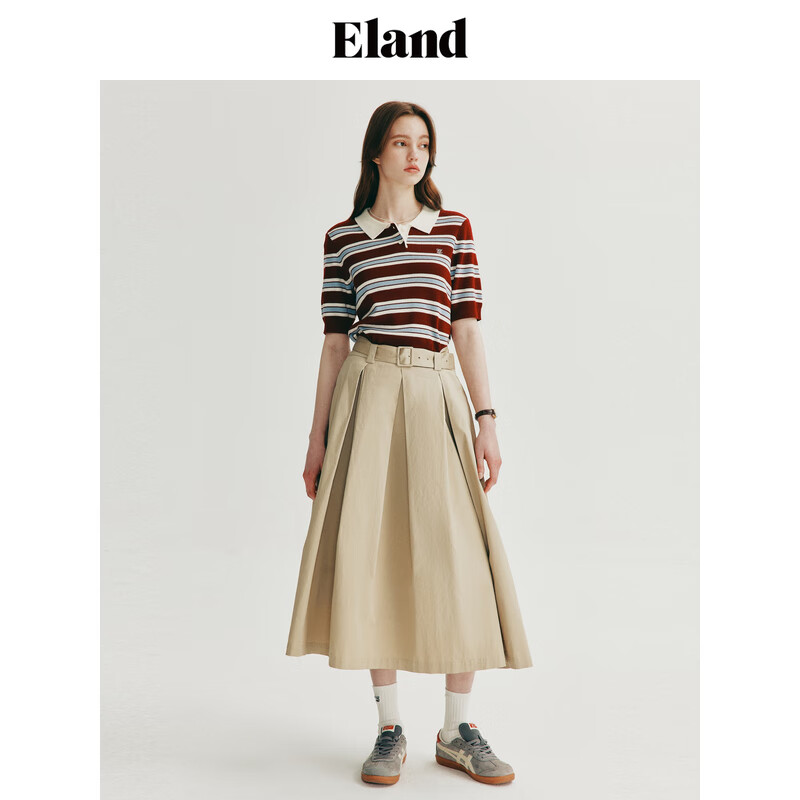 ELAND衣恋T恤女清新POLO短袖针织衫包容显瘦毛衣内搭2024夏季新款