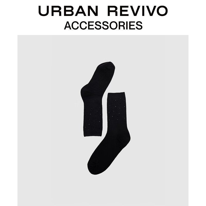 URBAN REVIVO2024秋冬女士时尚烫钻中袜一双装UAYA40027 黑色 1双 F