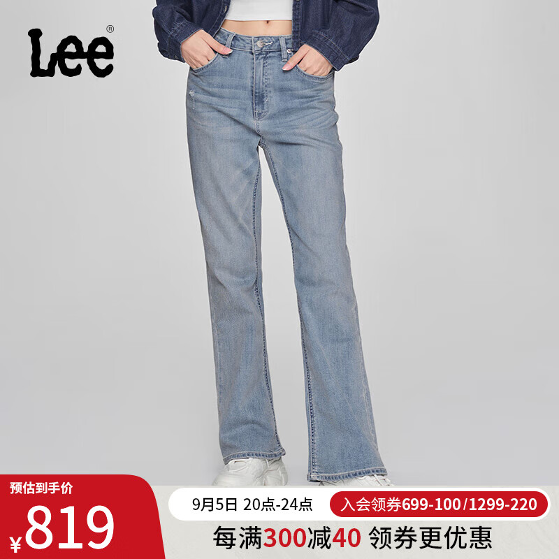 Lee24早秋427高腰喇叭中浅蓝女牛仔裤潮LWB100427100 中浅蓝色 29